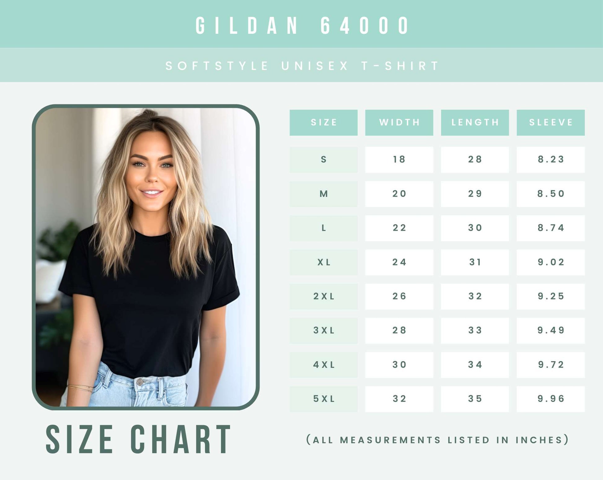 gildan 64000 unisex tee size chart