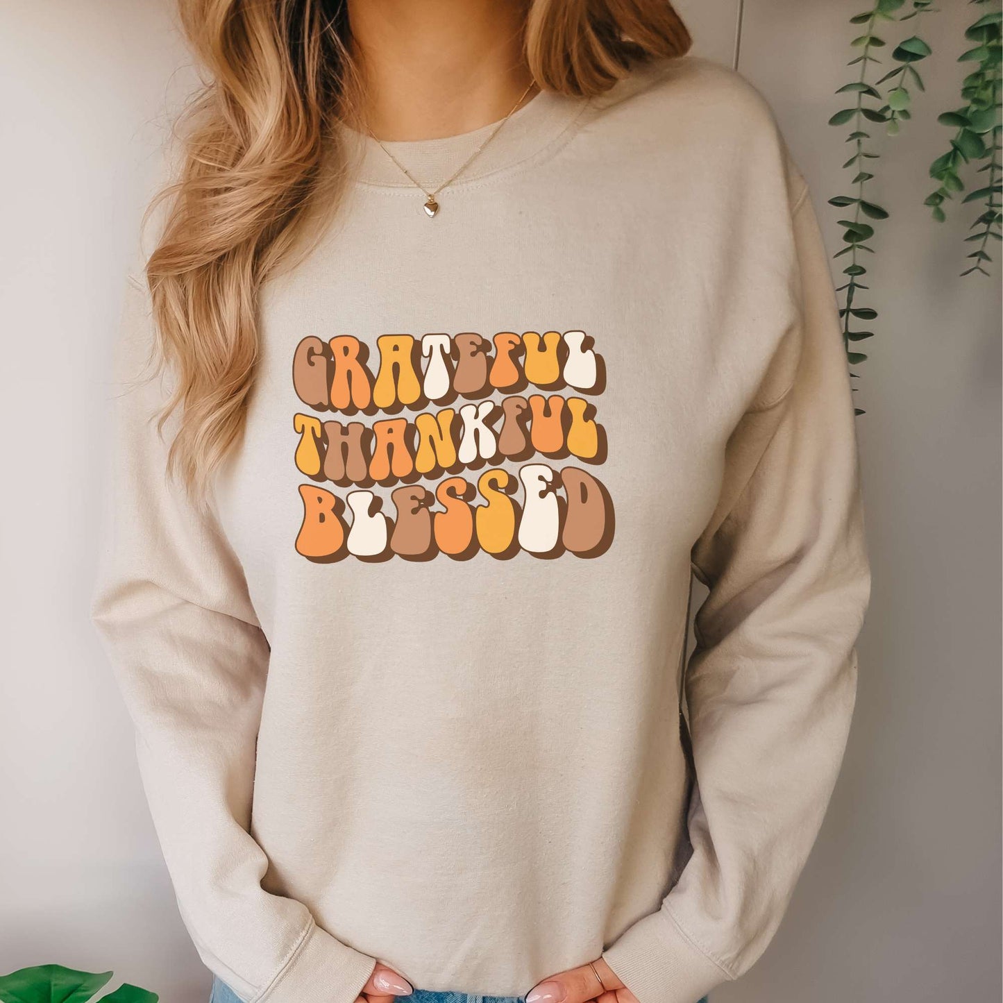 grateful thankful blessed womens thanksgiving sweatshirt sand holiday apparel