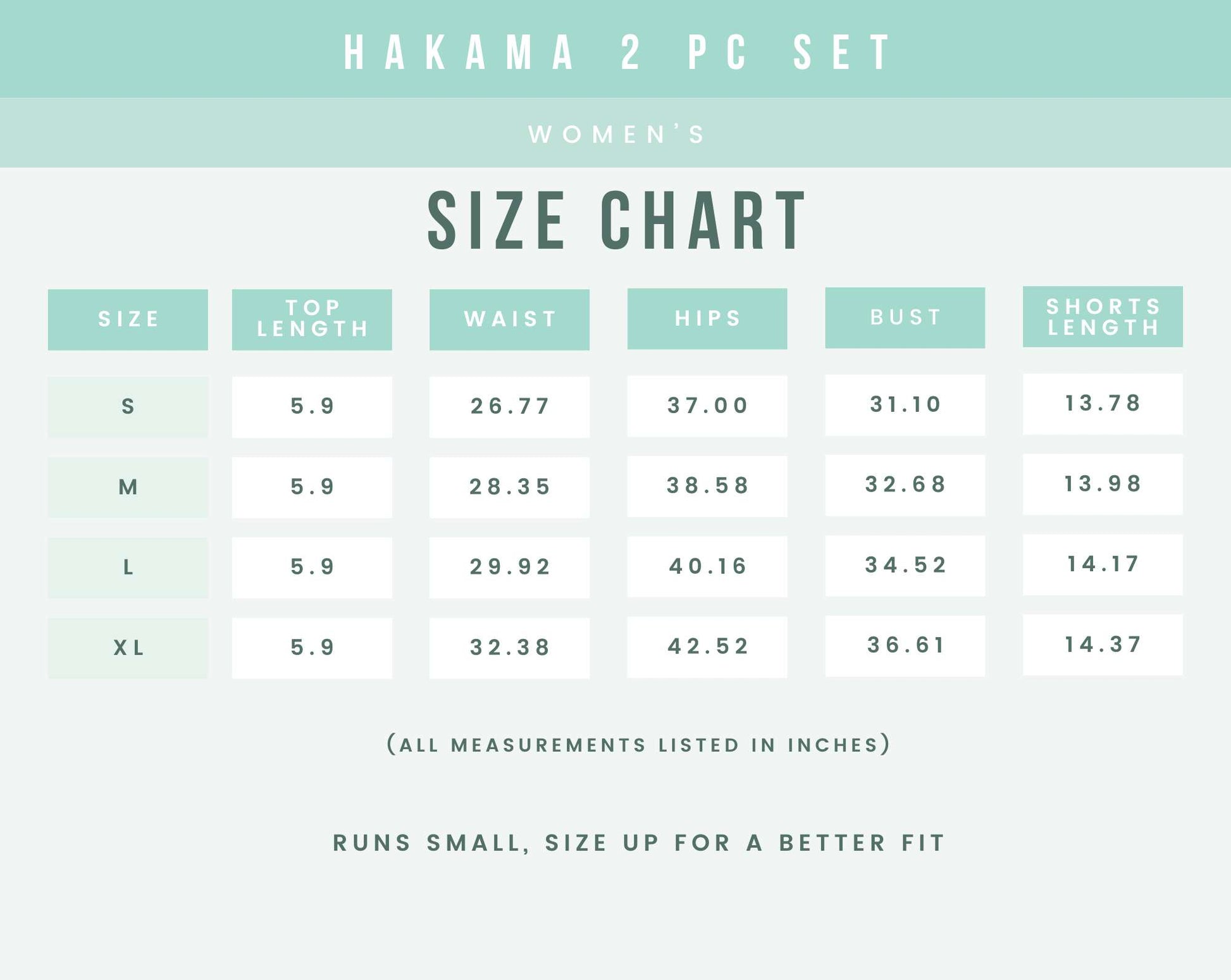 2 pc hakama set size chart