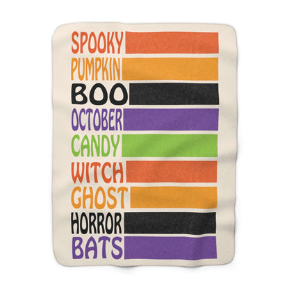 halloween word collage, sherpa fleece blanket, holiday home decor