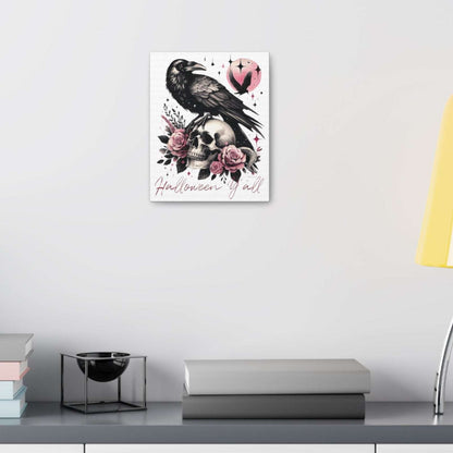 halloween yall, canvas art print, halloween decor, wall art, crow and skull, gothcore, 8"x10"