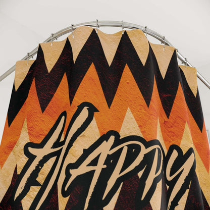 happy halloween shower curtain, orange and black zigzag pattern, bathroom decor, holiday decoration 71x74