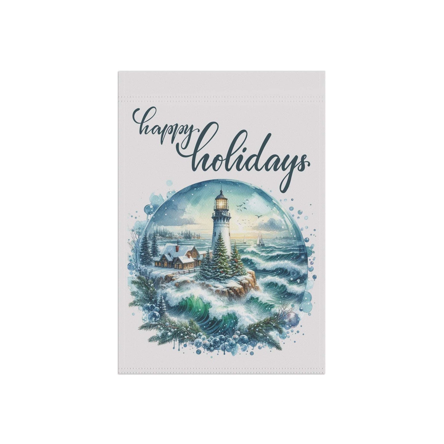 christmas at the lighthouse, garden flag, happy holidays flag, christmas decor