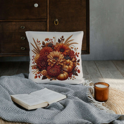 harvest blooms pillow, square pillow, floral with pumpkins, thanksgiving home decor 14" or 16"