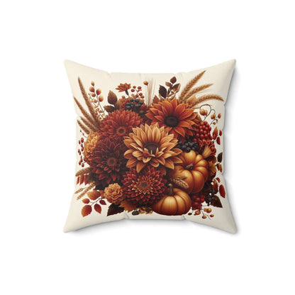 harvest blooms pillow, square pillow, floral with pumpkins, thanksgiving home decor 14" or 16"