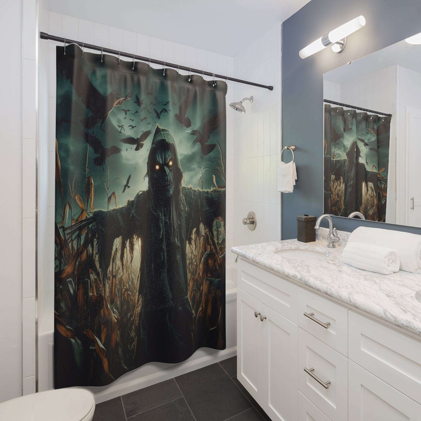 haunted harvest eerie scarecrow shower curtain halloween decor 71 by 74