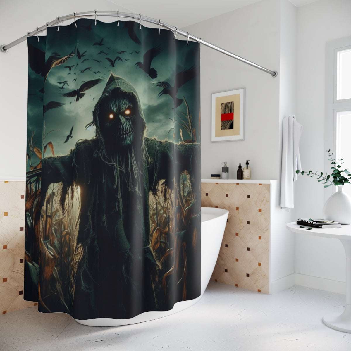 haunted harvest eerie scarecrow shower curtain halloween decor 71 by 74