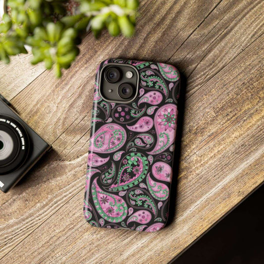 paisley pink cell phone case, tough case, cell phone accessories, iphone15