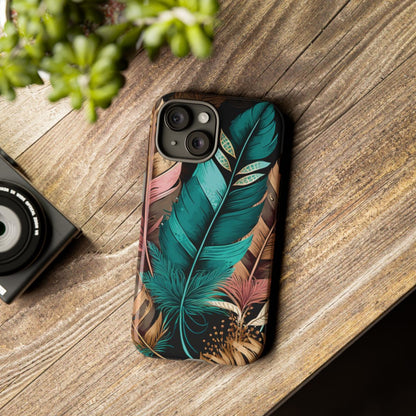 feather dreams cell phone case, boho feather, green feather, tech accessories, iphone15 