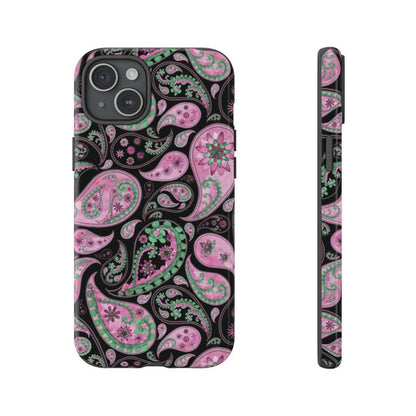 paisley pink cell phone case, tough case, cell phone accessories, iphone15 plus