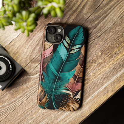 feather dreams cell phone case, boho feather, green feather, tech accessories, iphone15 plus