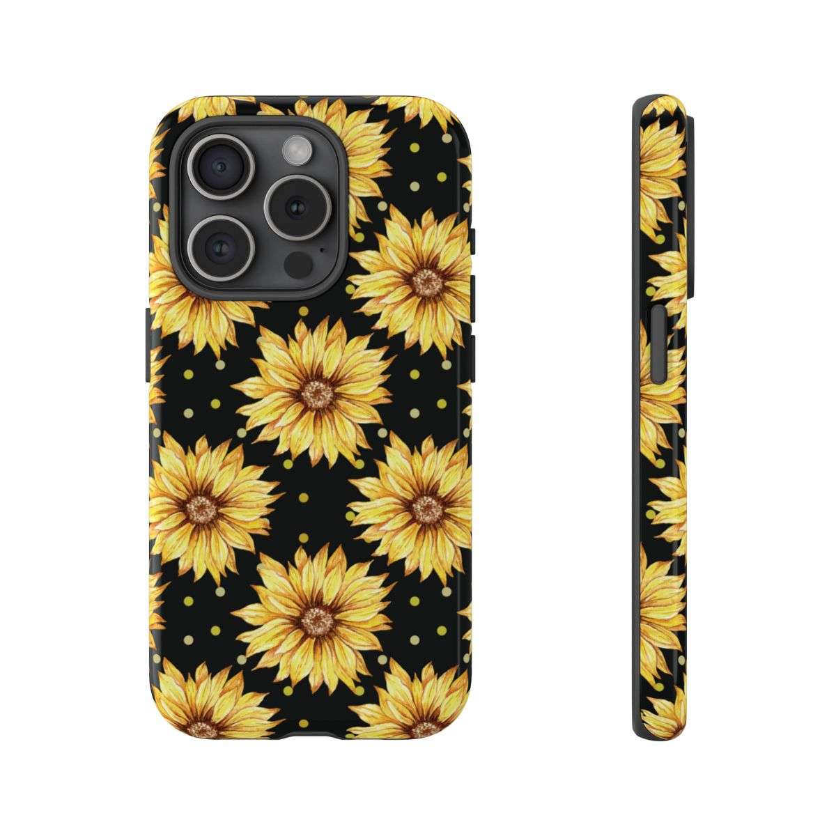 sunflower daze cell phone case, tough case, tech accessries, sunflower print with black background, iphone15 pro