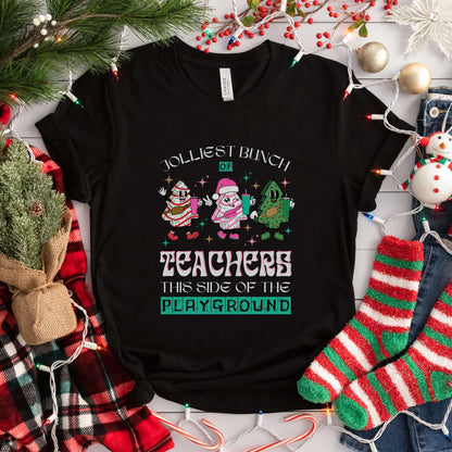 jolliest bunch of teachers this side of the playground, holiday tee, black, Christmas t-shirt