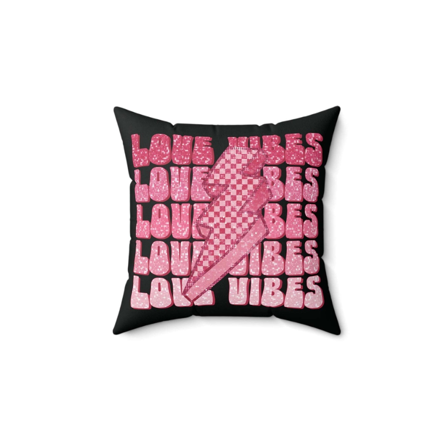 Love Vibes, home accent pillow, valentines day, black and pink, 14"x14"