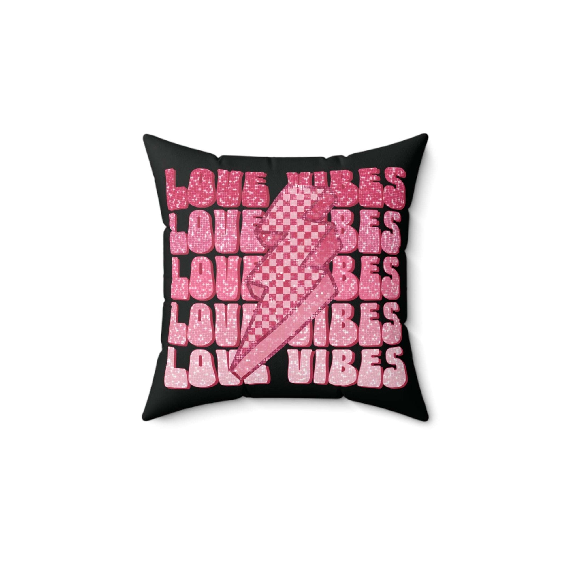 Love Vibes, home accent pillow, valentines day, black and pink, 14"x14"