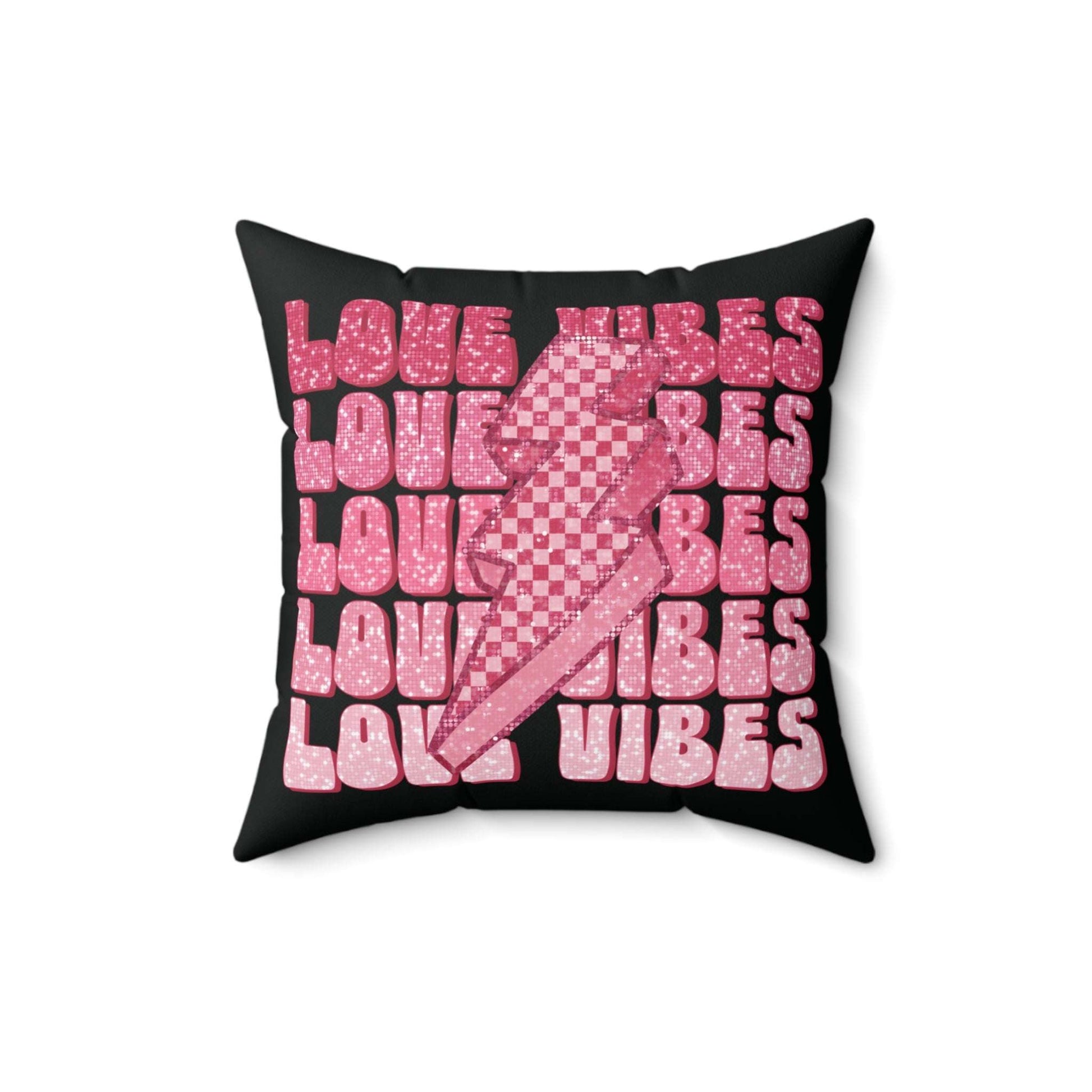 Love Vibes, home accent pillow, valentines day, black and pink, 16"x16"