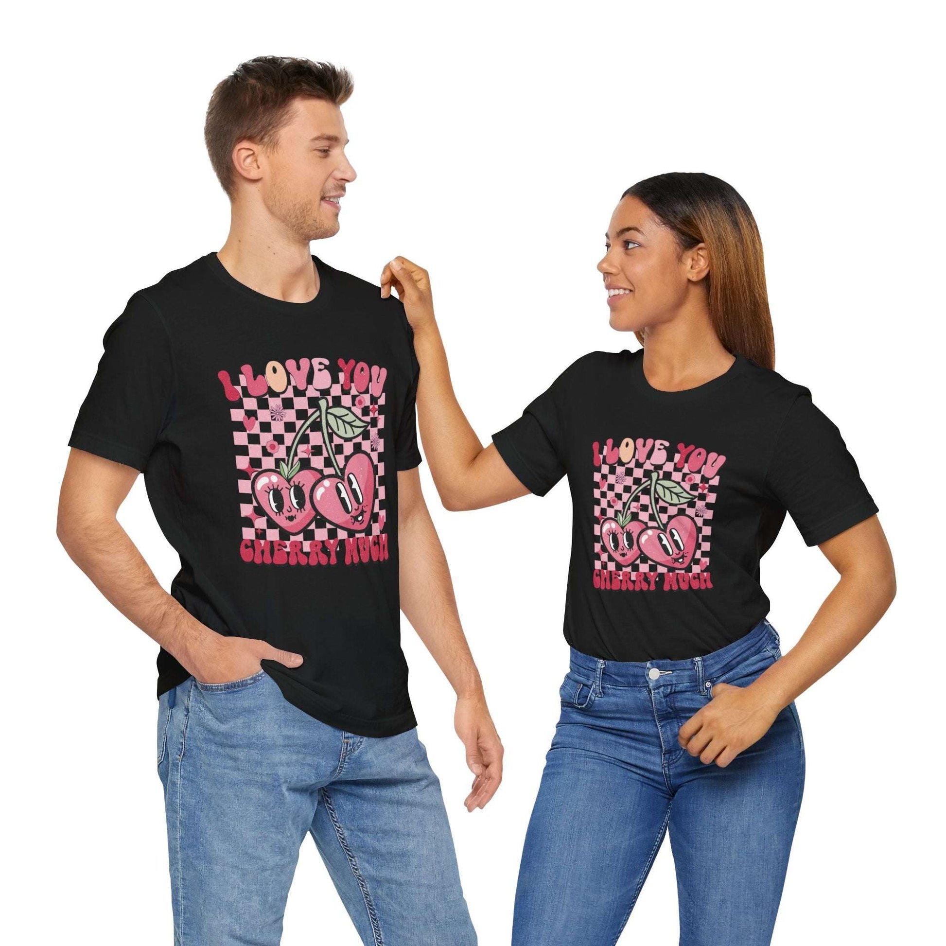 i love you cherry much, retro design, couples outfits, matching tees, unisex shirts, black