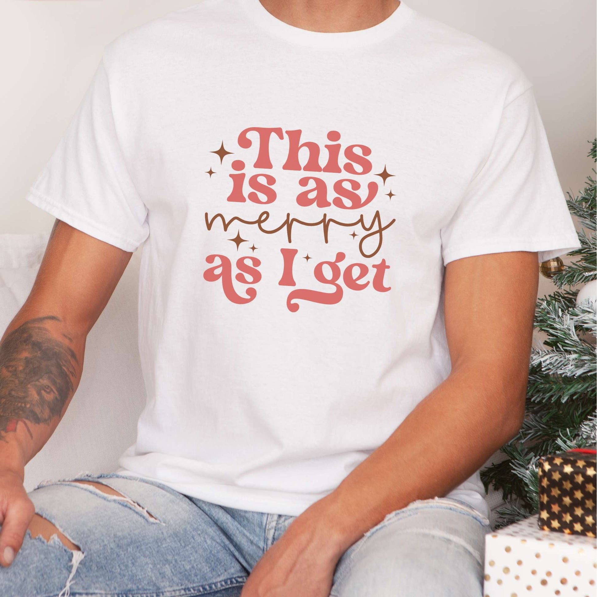 this is as merry as i get, men's t-shirt, holiday tee, christmas, white