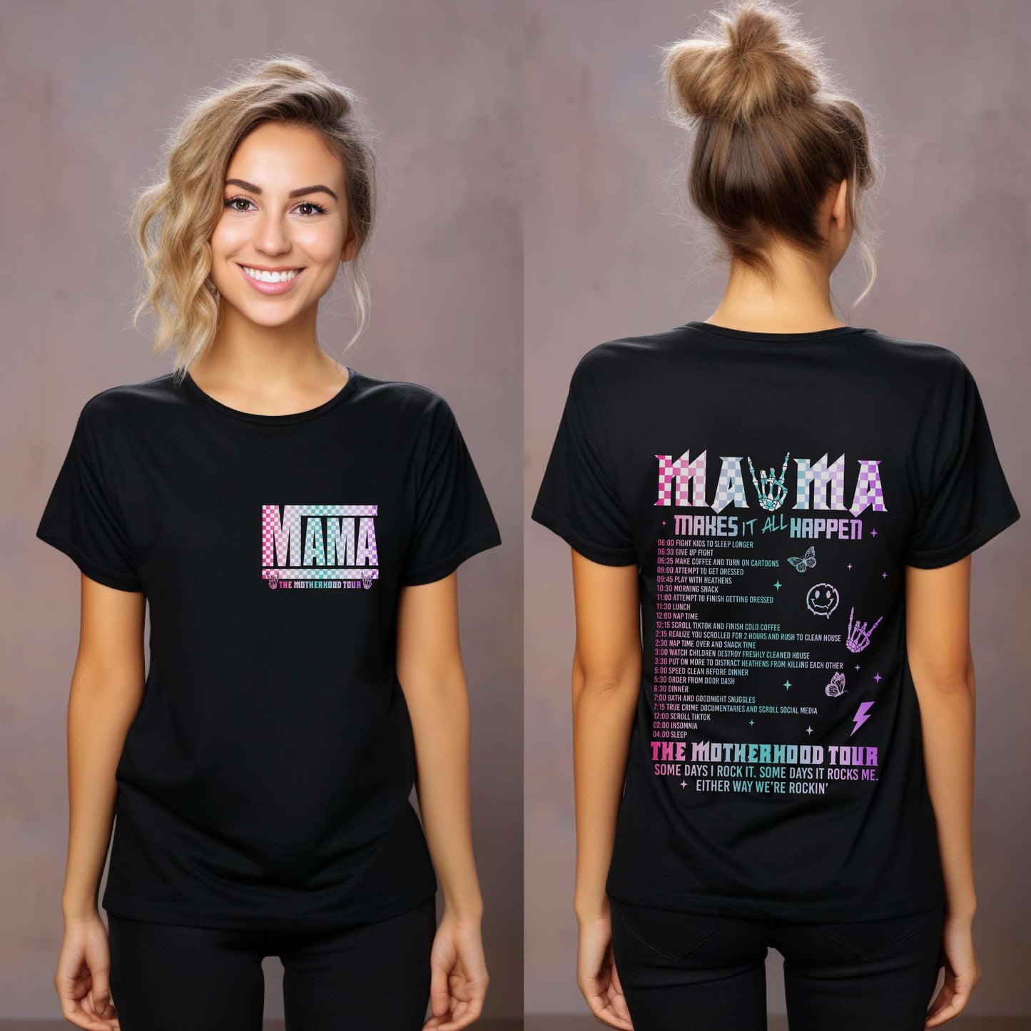 mama, motherhood tour, women's tee, color black, mothers day, gift,  birthday