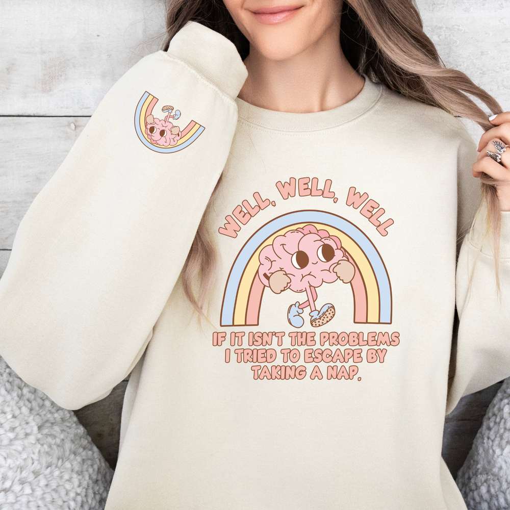 mental health awareness, nap escape my problems, cute design, womens sweatshirt, sand