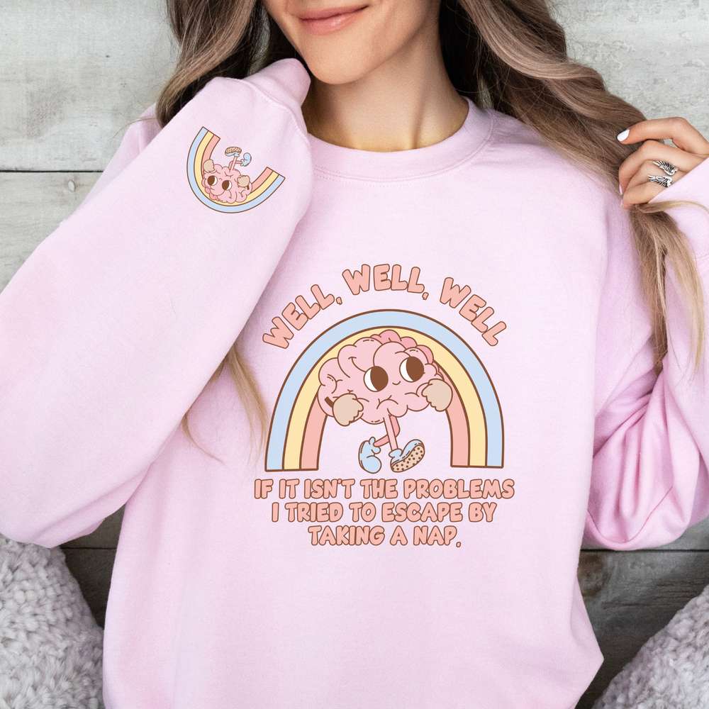 mental health awareness, nap escape my problems, cute design, womens sweatshirt, pink