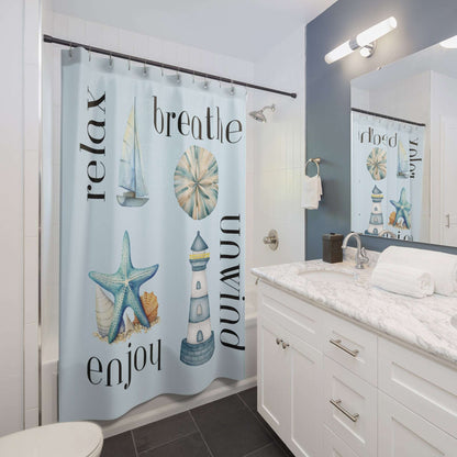 nautical dream shower curtain, 71"x74", bathroom decor, nautical theme, relax breathe unwind enjoy