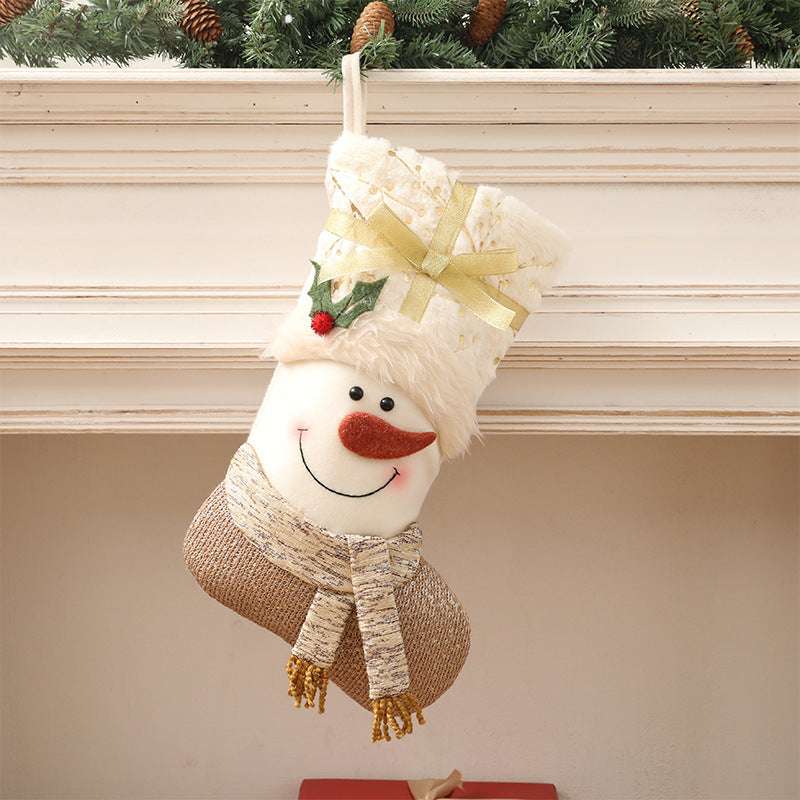 nordic style christmas stockings, snowman, neutral tones