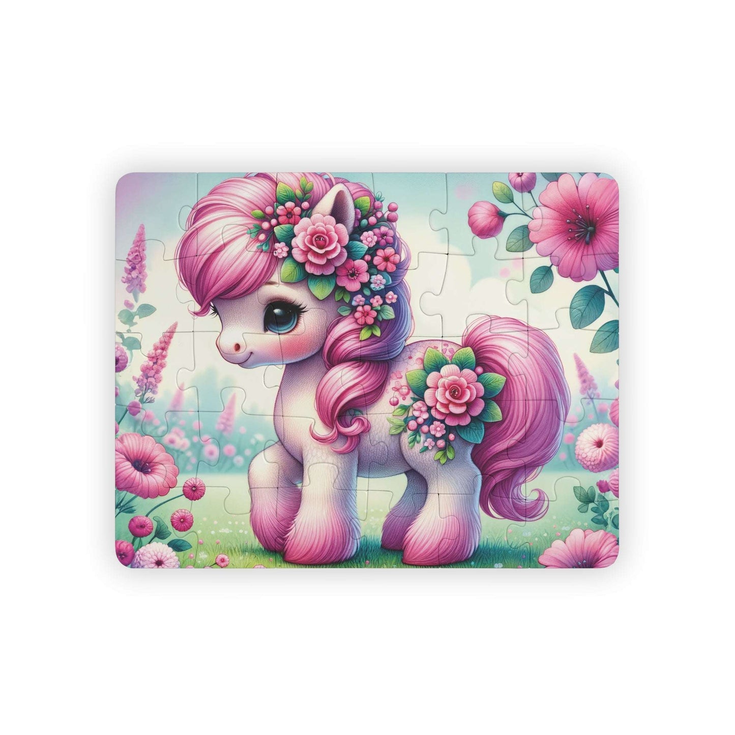 pink flower pony, jigsaw puzzle, toddler activity, 30 piece, large pieces,