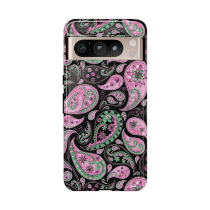 paisley pink cell phone case, tough case, cell phone accessories, google pixel 8 pro