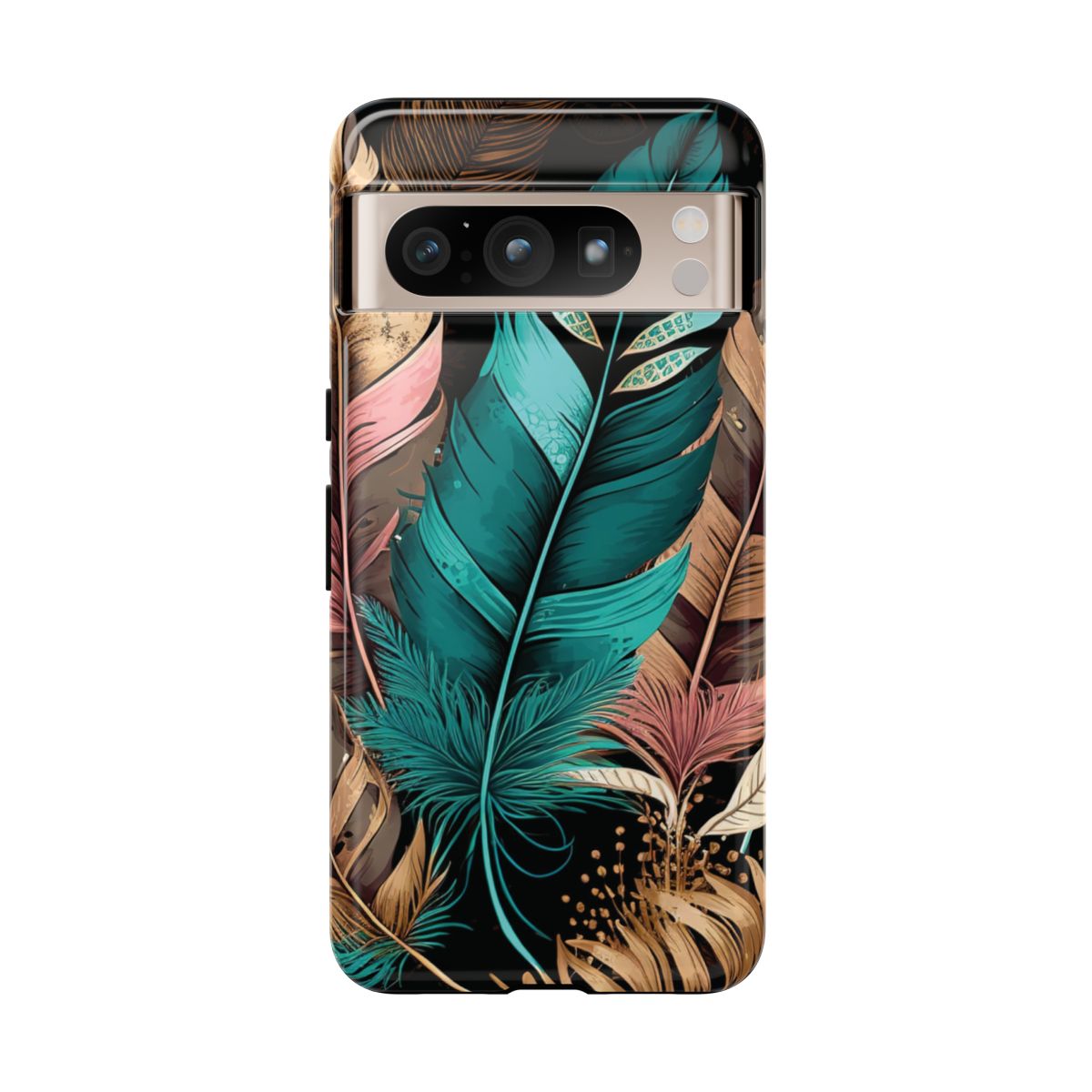 feather dreams cell phone case, boho feather, green feather, tech accessories,  google pixel 8 pro