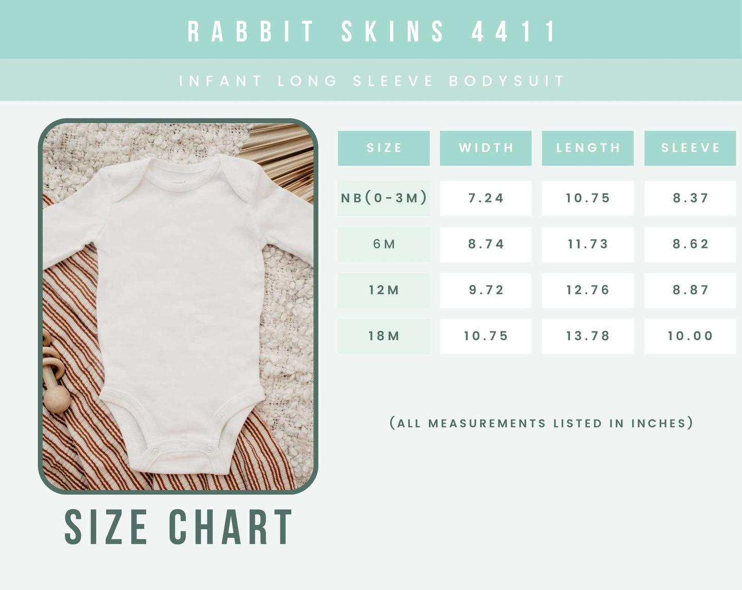 rabbit skins 4411 size chart infant long sleeve onesie