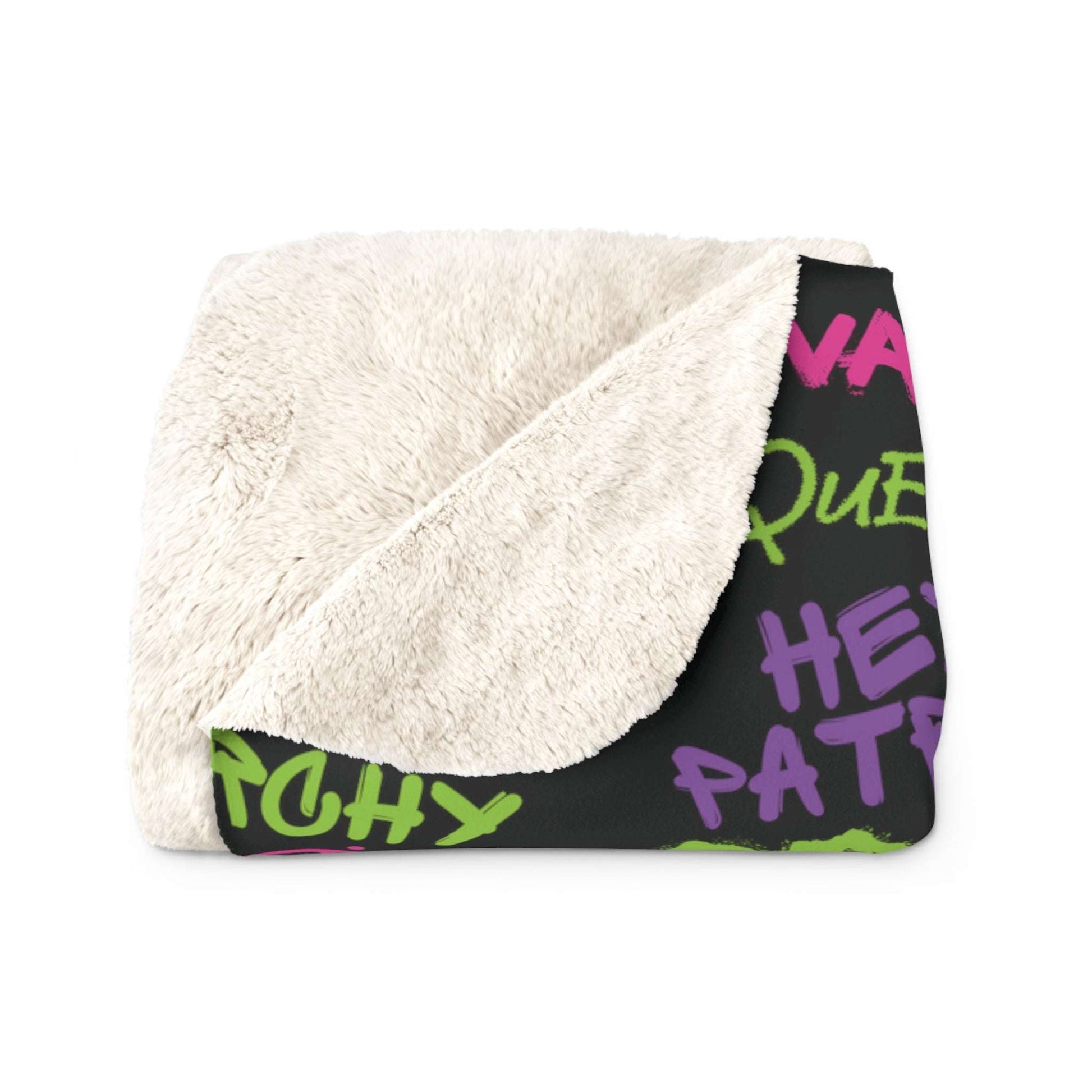 rage against the patriarchy, sherpa fleece blanket, feminism, black blanket, neon graphics