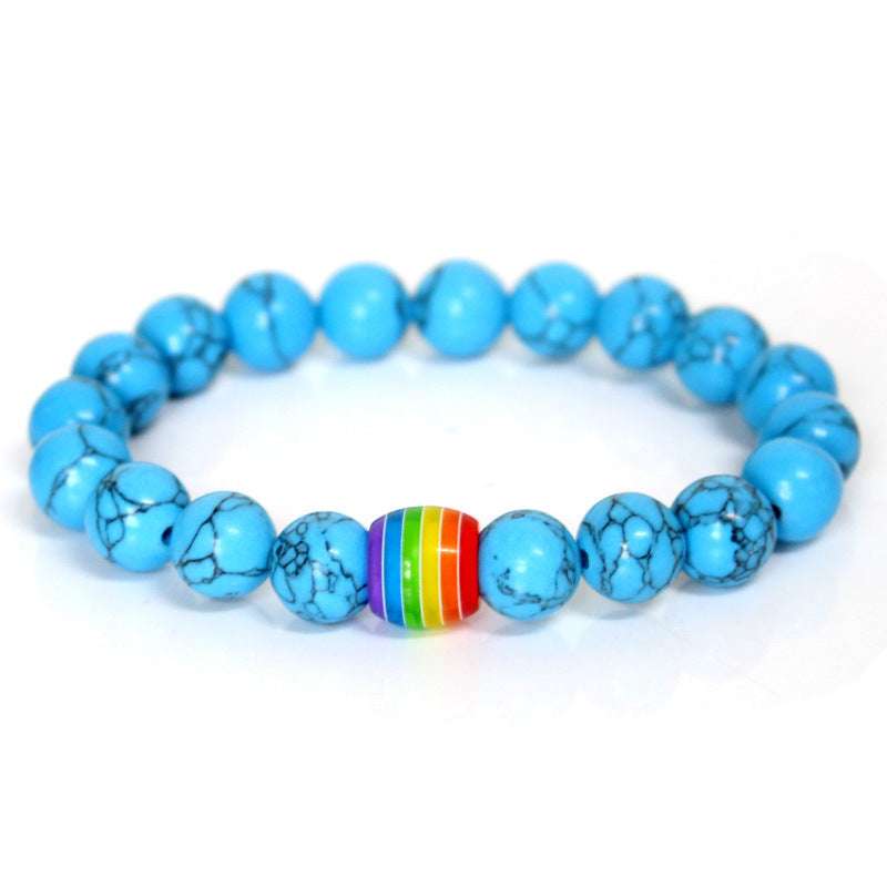 rainbow pride bead bracelet, accessory for pride events, unisex, blue turquoise