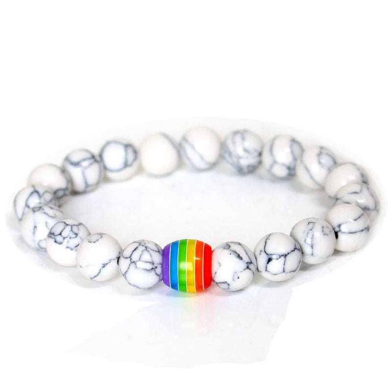 rainbow pride bead bracelet, accessory for pride events, unisex, white turquoise