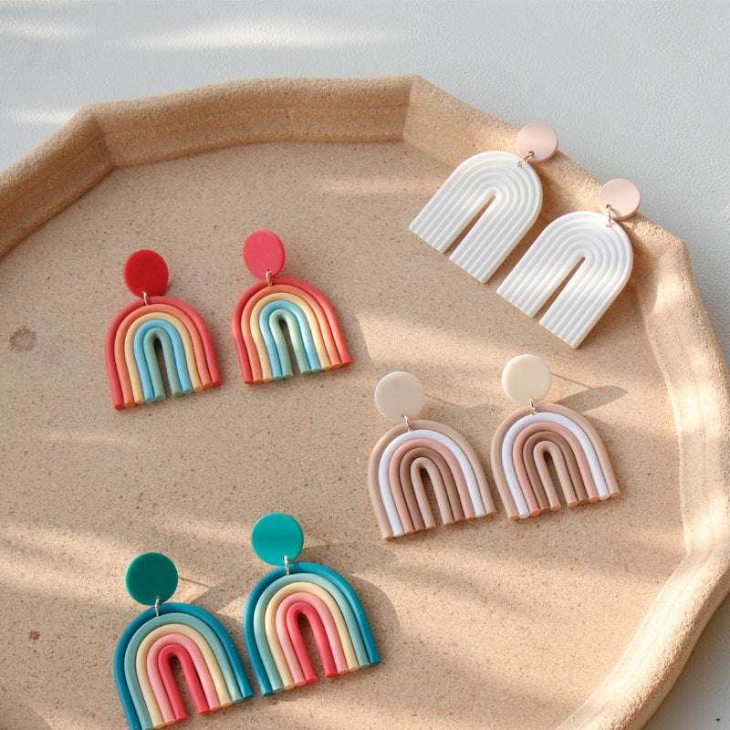 rainbow polymer clay earrings, homemade, women's jewelry, accessories