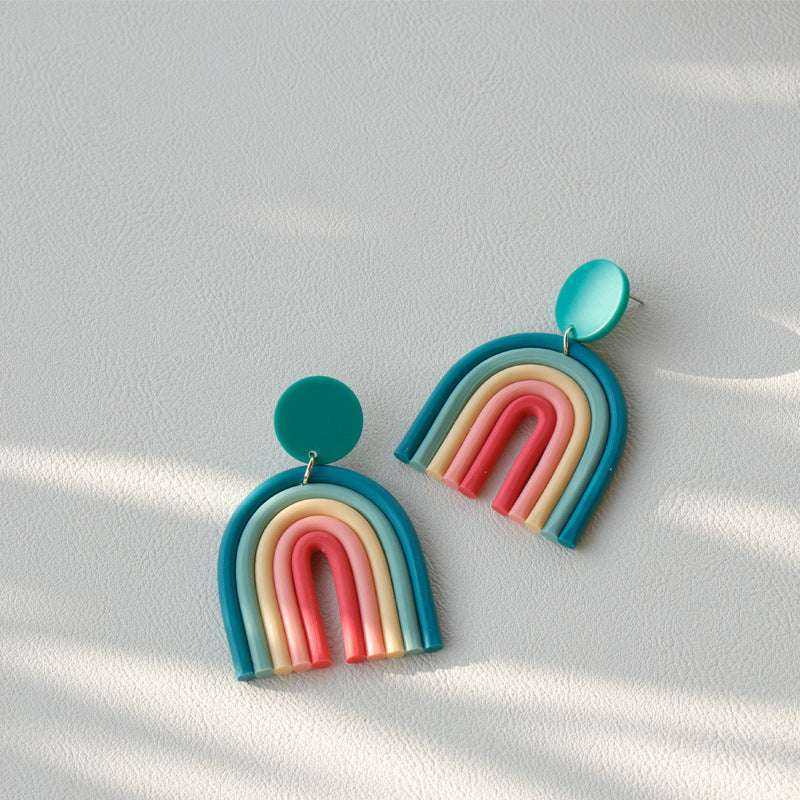 rainbow polymer clay earrings, homemade, women's jewelry, accessories