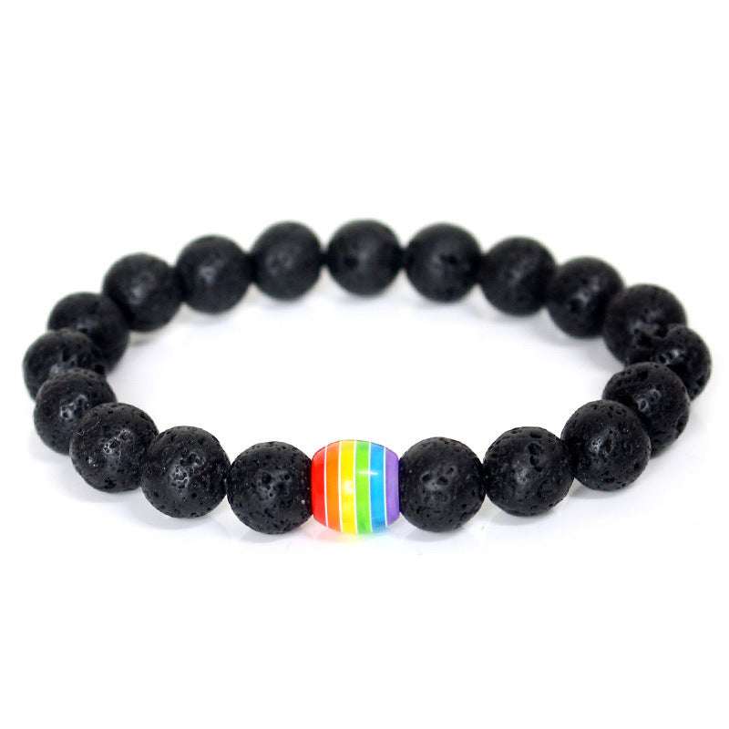 rainbow pride bead bracelet, accessory for pride events, unisex, volcanic stone