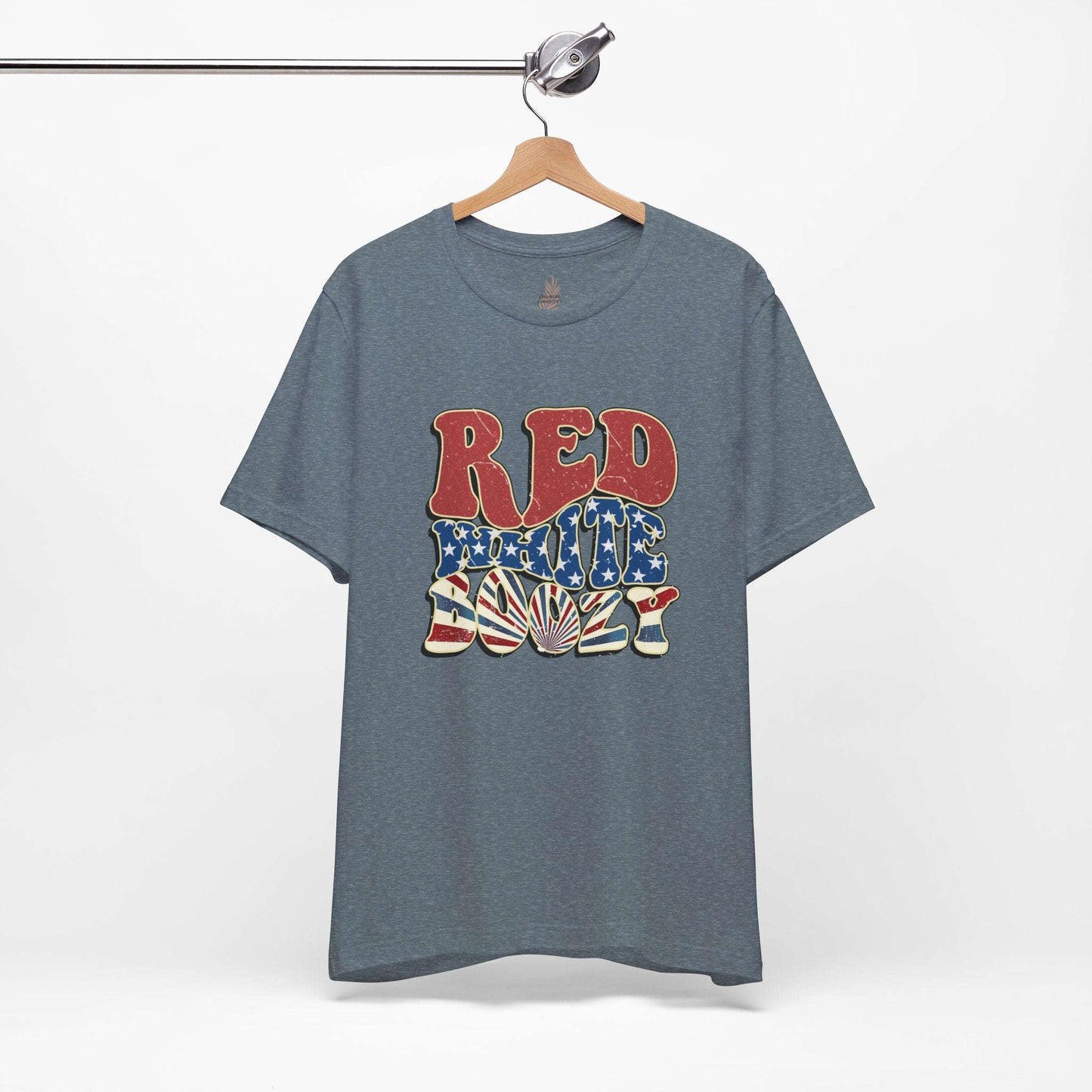 Red, white and boozy, womens tee, Fourth of July, party shirt, celebrations, heather slate