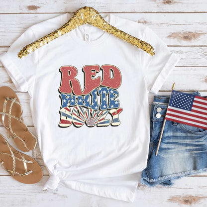 Red, white and boozy, womens tee, Fourth of July, party shirt, celebrations, white