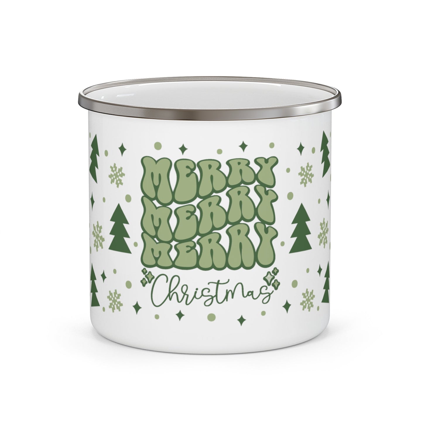 Merry christmas, retro design, enamel camp mug, stainless steel, holiday drinkware