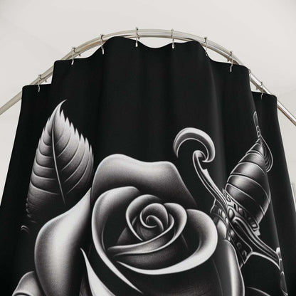 rose and dagger, shower curtain, black and white, bathroom decor, 71"x74"