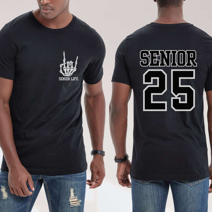 senior life, rock hand, senior 2025, unsex, class of 2025, mens shirt, boy tee, black