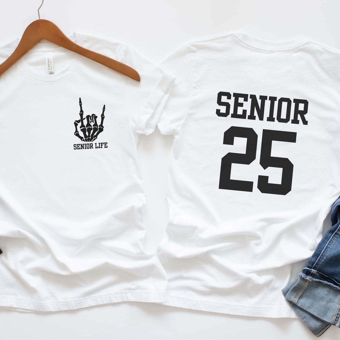 senior life, rock hand, senior 2025, unsex, class of 2025, unisex tee, white