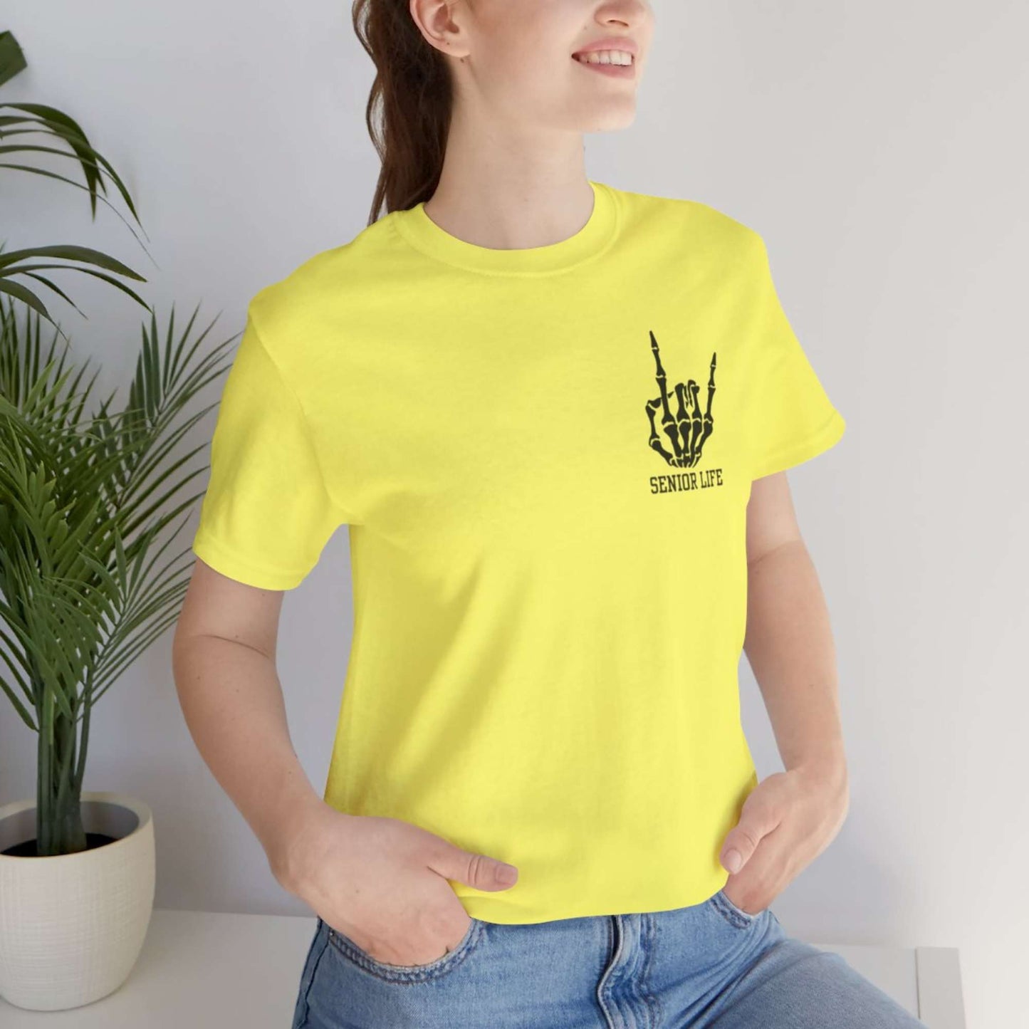 senior life, rock hand, senior 2025, unsex, class of 2025, unisex tee, yellow