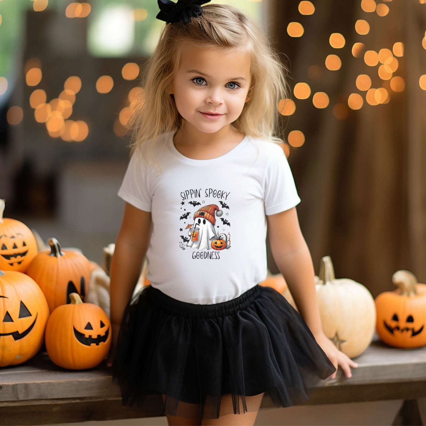 sippin spooky goodness, toddler tee, unisex, cute ghost, holiday apparel