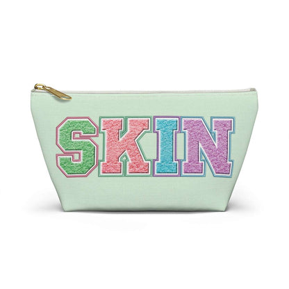 travel pouch, faux chenille letter print, accessories, skin bag