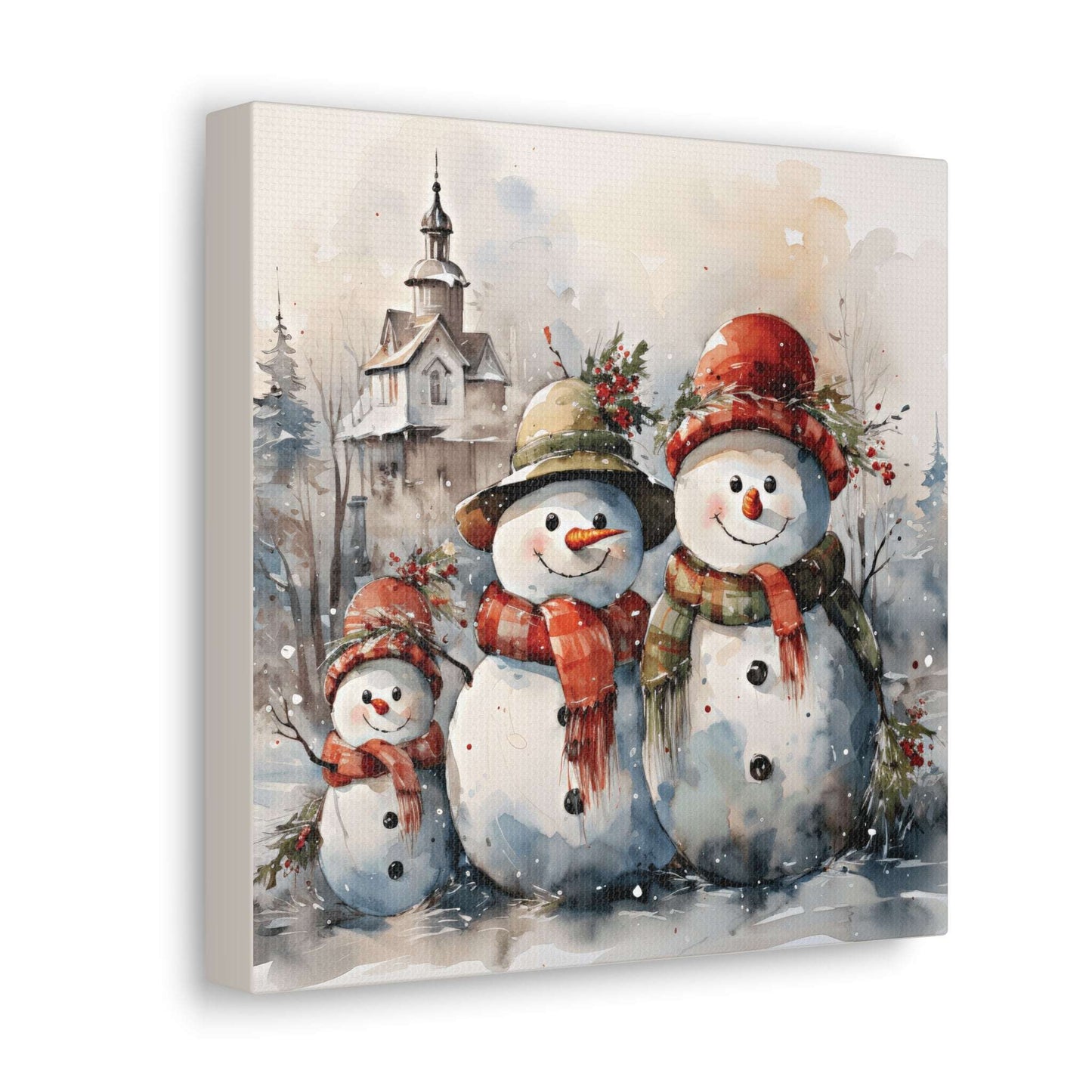 snowman family canvas art print, 10"x10", holiday home decor,