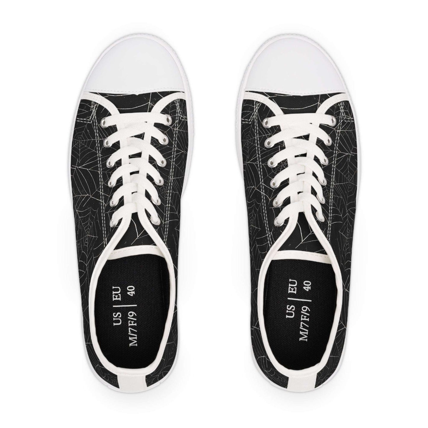 spiderweb design womens low top sneakers, sizes 5.5-12, white soles