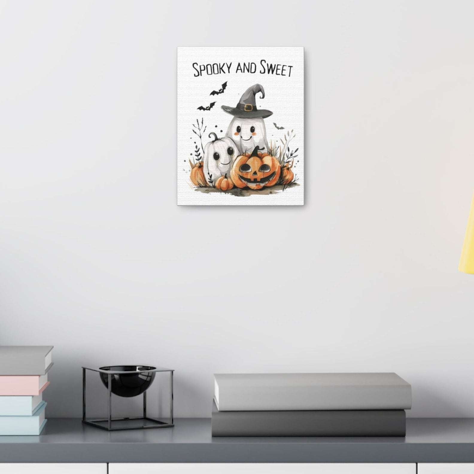 sweet and spooky, halloween art print, holida decor, watercolor ghost and pumpkins