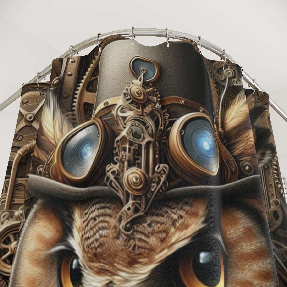 steampunk owl shower curtain, 71"x74" bathroom decor, home decor